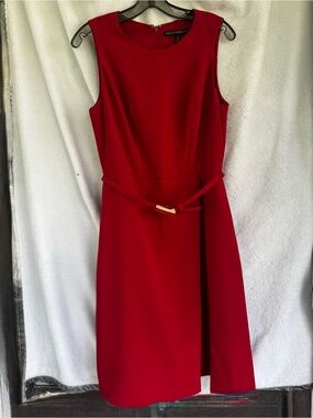White House Black Market Classic Sleeveless Red Sheath Dress with Belt sz8